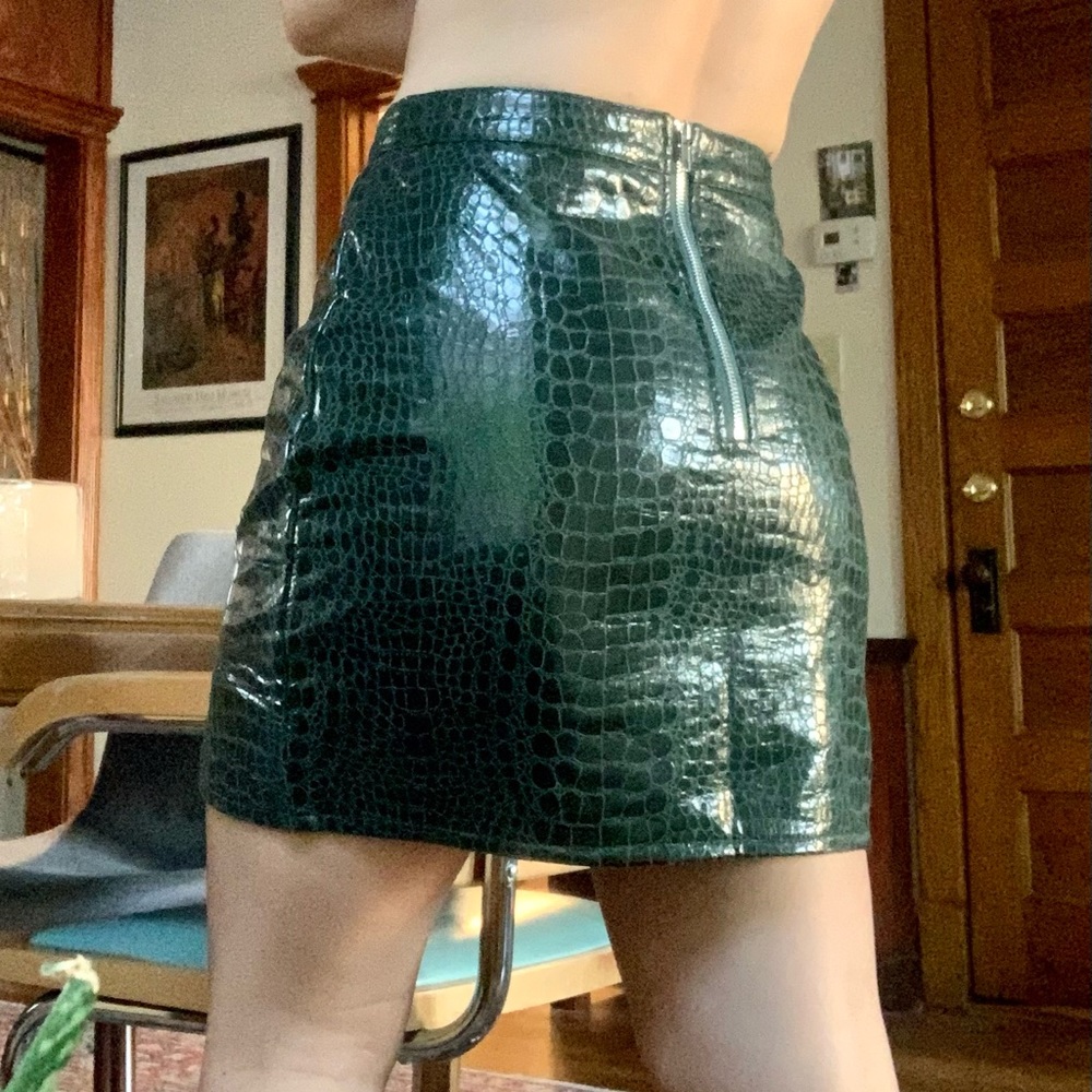 Dark Green Croc Skin Skirt NWOT